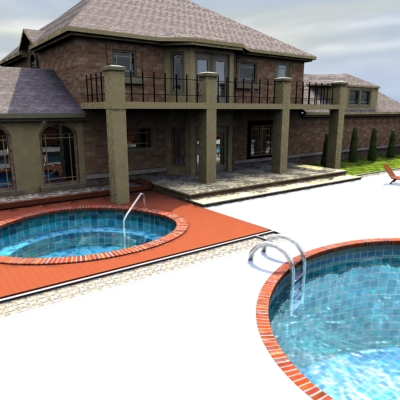 3D Model of Completely furnished executive luxury house scene, interior and exterior. - 3D Render 1